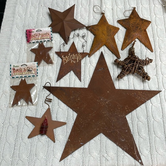 Primitive star lot 15 pcs. (14 metal 1 twig/grapevine) 6 can be hung rusty decor - Picture 1 of 6